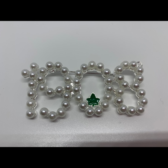 ALPHA Sorority 1908 Brooch - Metallic White Pearl & Crystal Pin For Sisters, Finer Women Jewelry - View #5